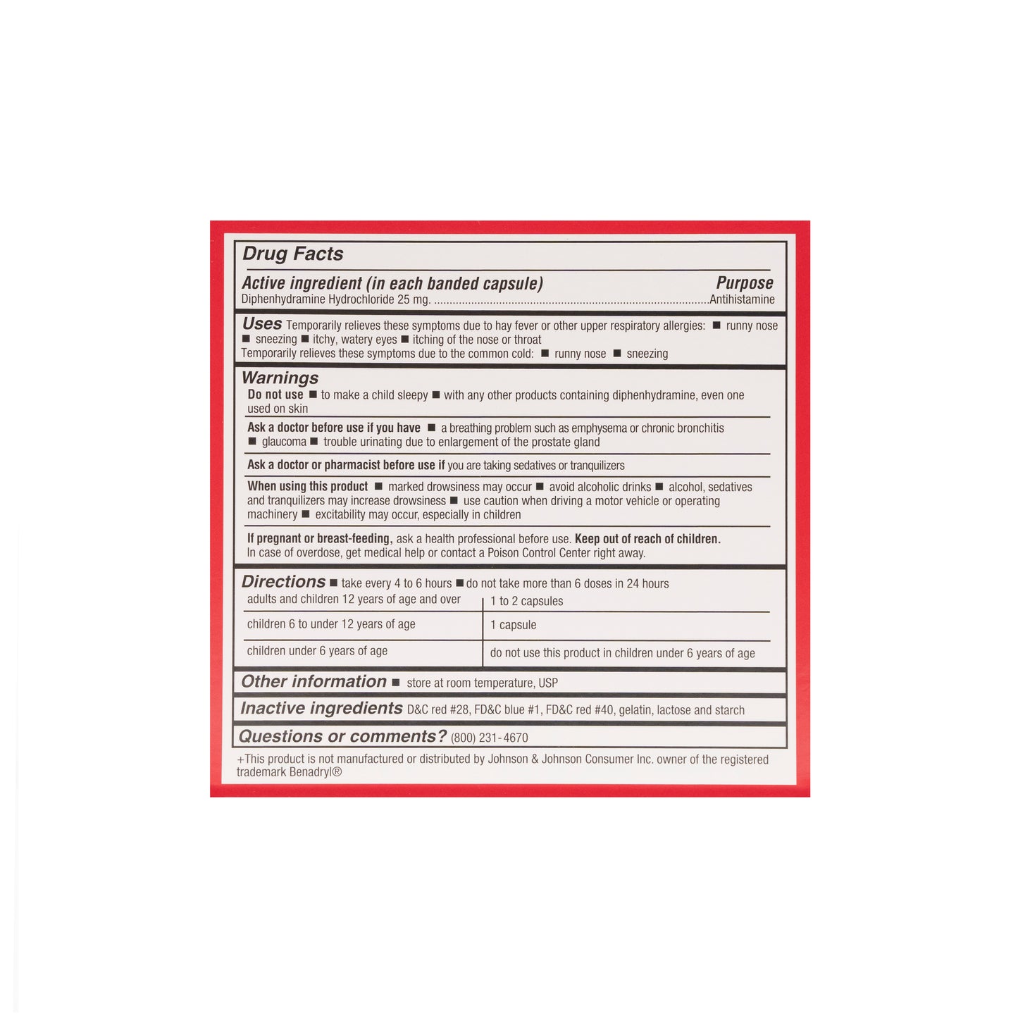 Tabletas de 25 mg para alergias (difenhidramina)