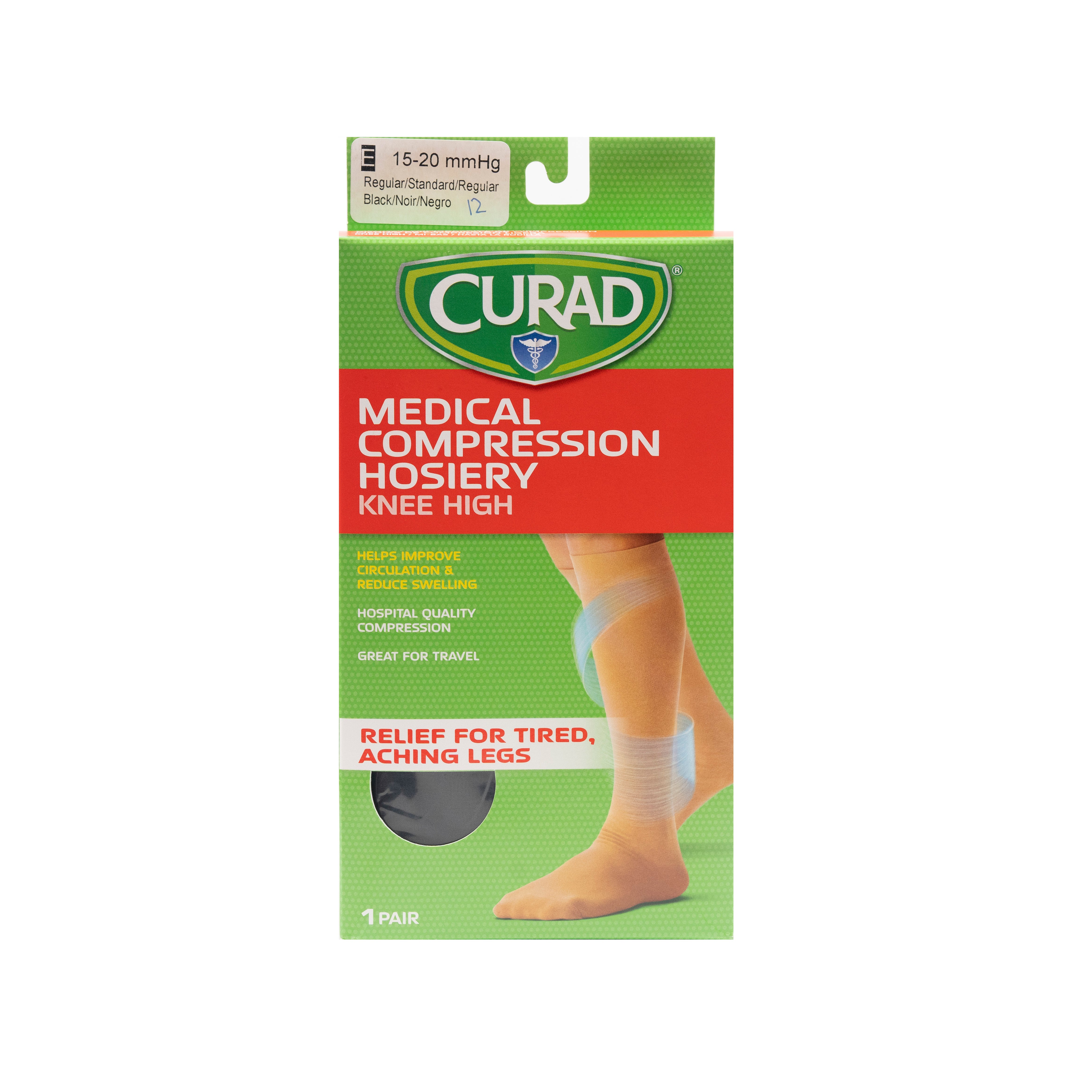 Compression Knee High Socks, Mens Black, Medium (Shoe Size 8 - 10), 15 - 20 mmHg