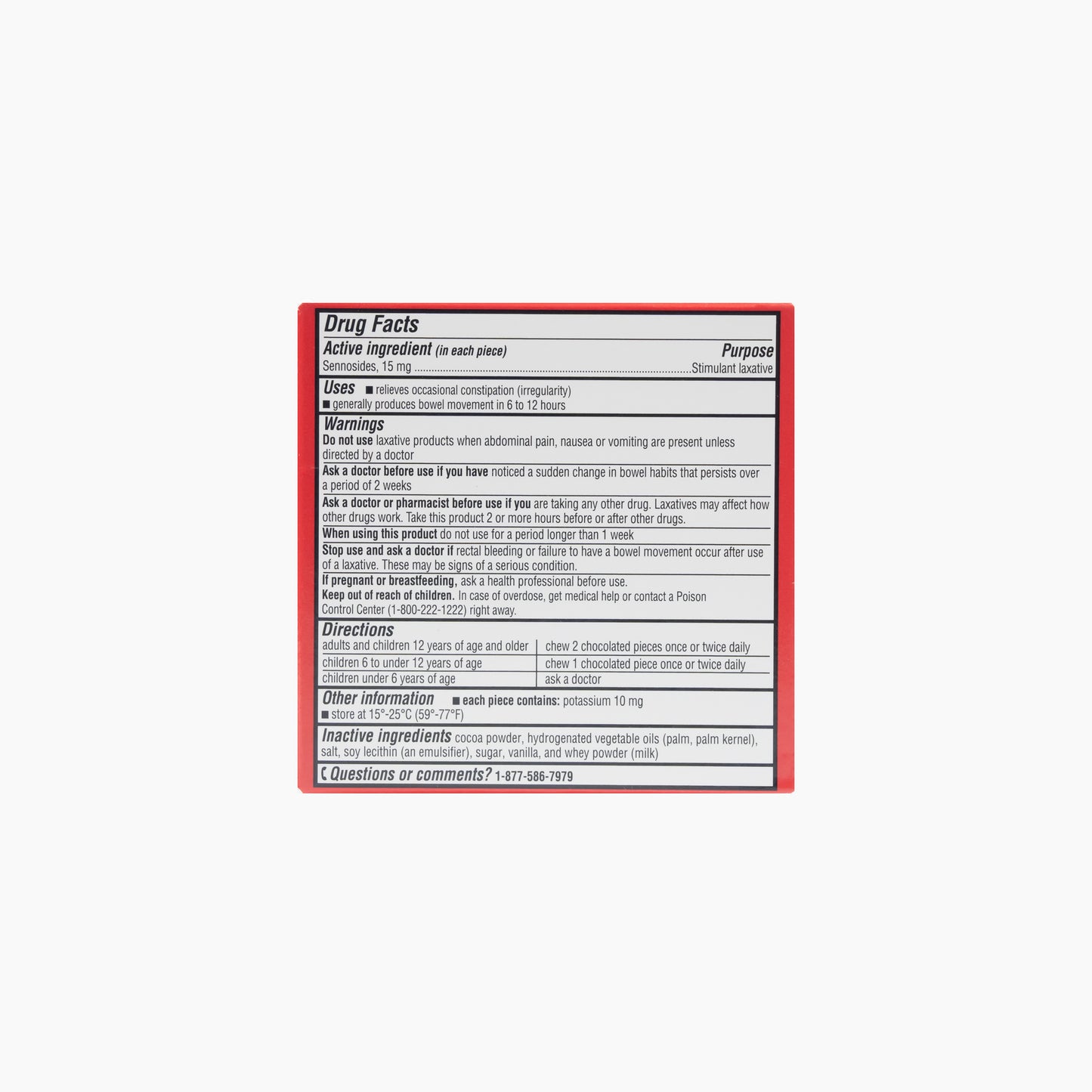 Regular Strength Chocolate Laxative Sennosides 15 mg Pieces