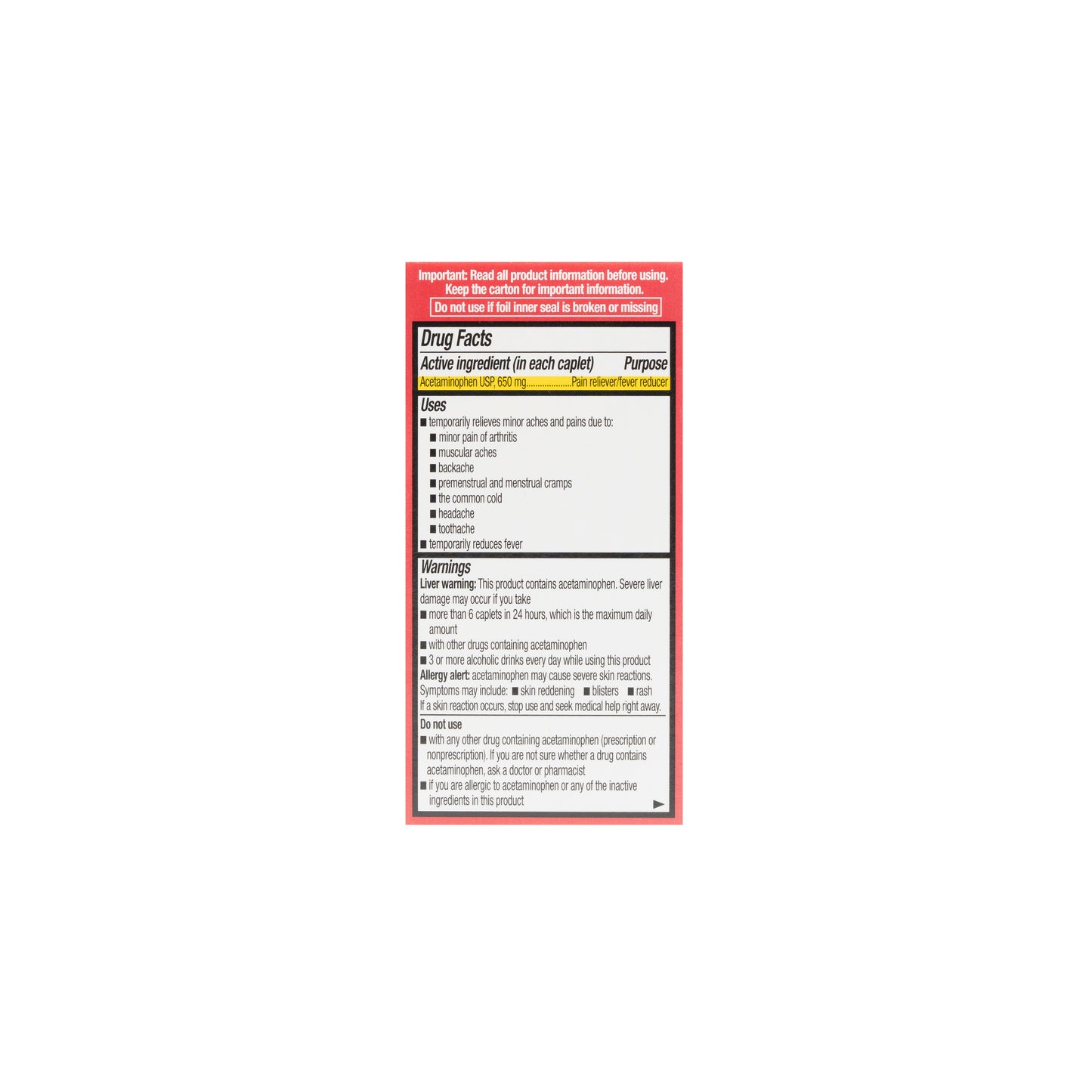 8H Arthritis Pain Acetaminophen ER 650 mg Caplets