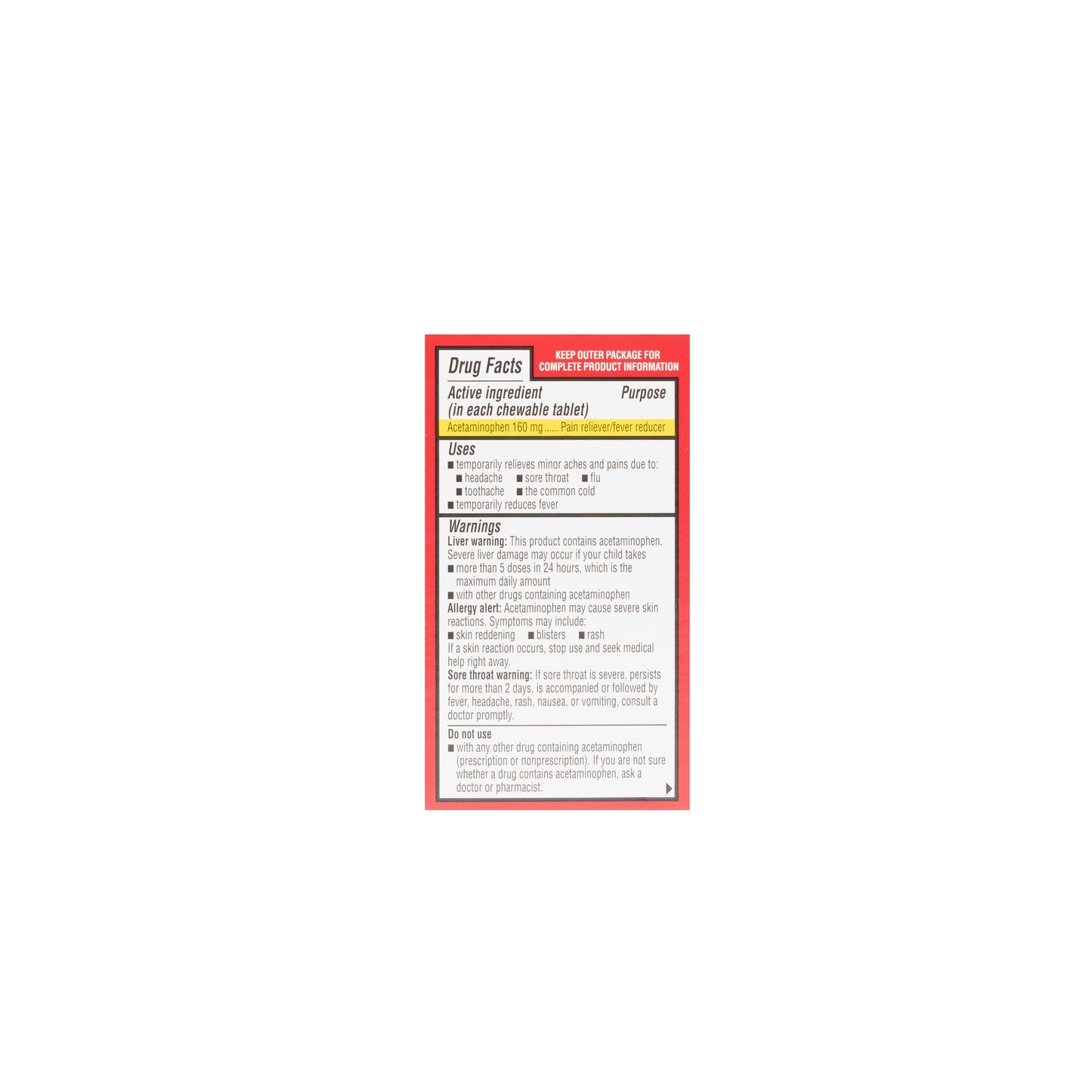 Acetaminophen 160 mg Tabs Chewable