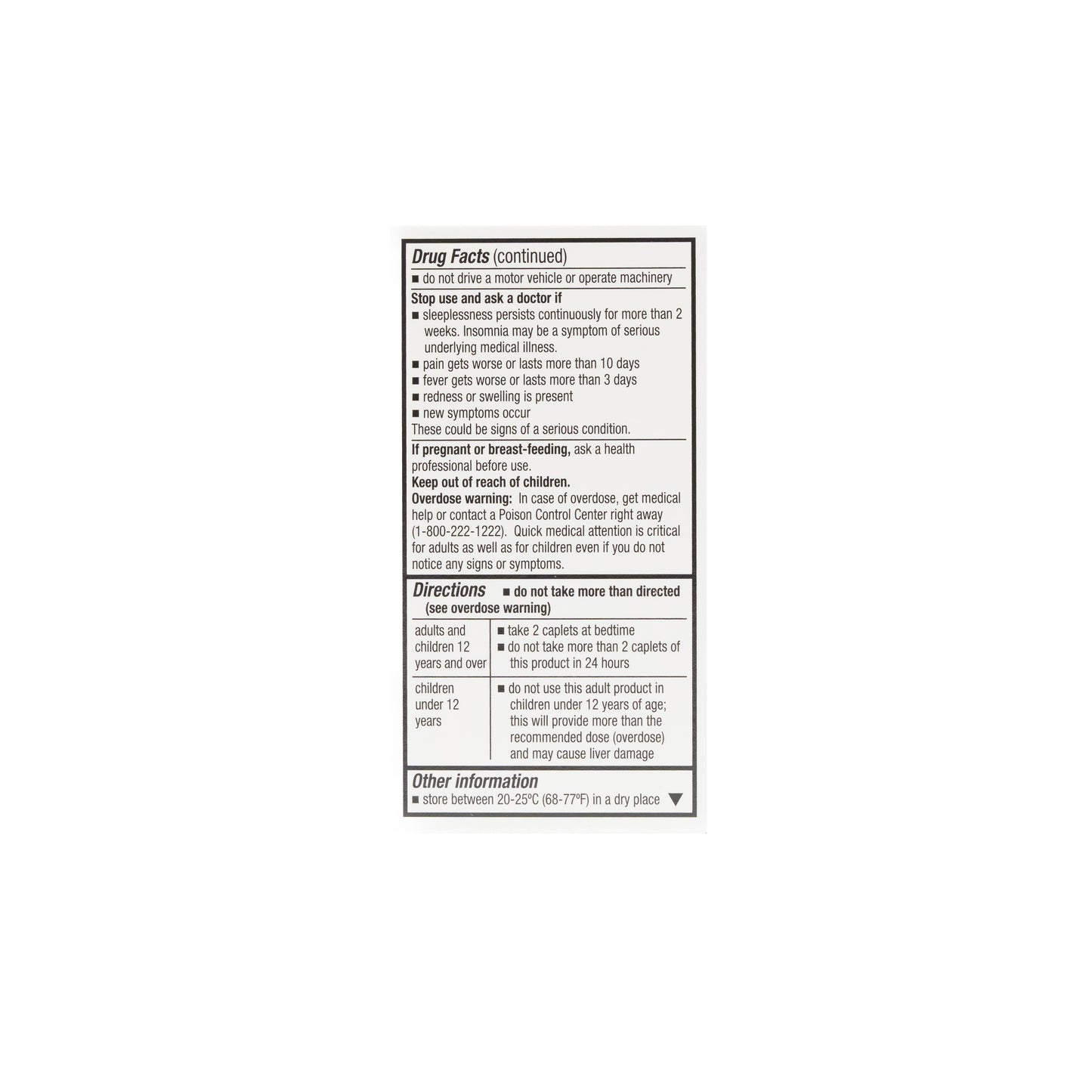 Acetaminophen PM (APAP- Diphenhydramine) 25-500 mg Caplets