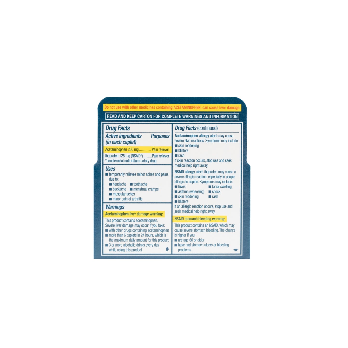 Advil Dual Action (Acetaminophen 250 mg + Ibuprofen 125  mg) Caplets