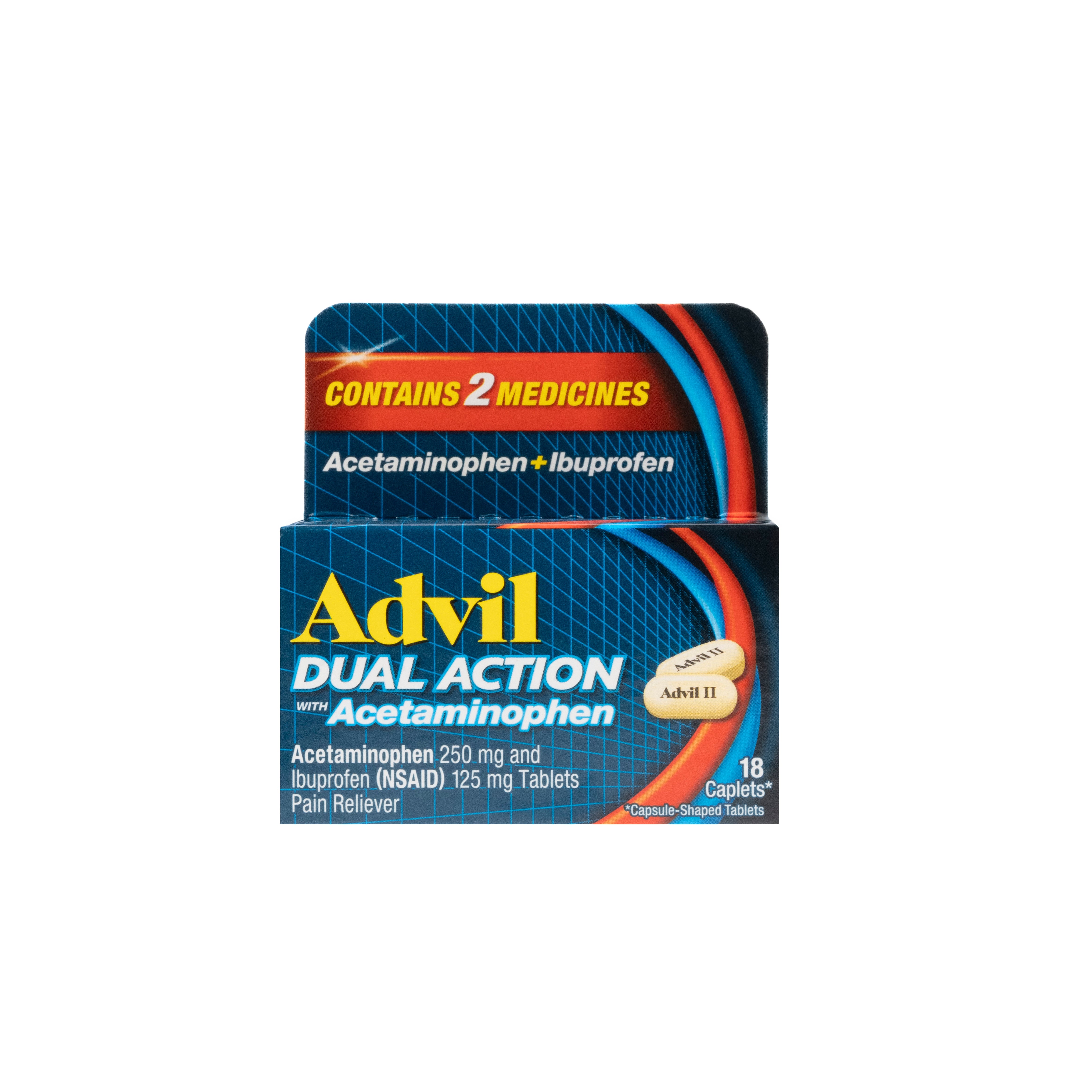 Advil Dual Action (Acetaminophen 125 mg + Ibuprofen 250 mg) Caplets 