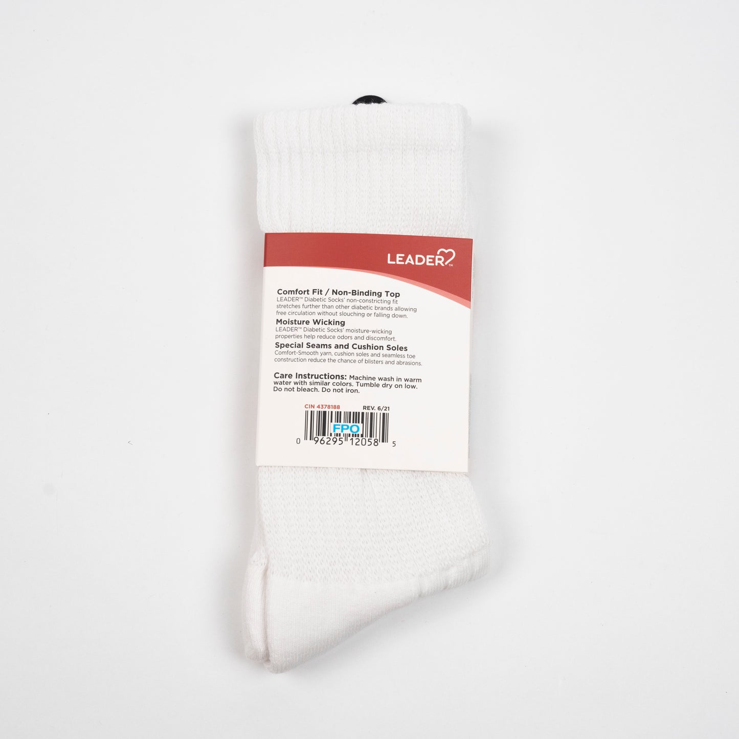 Diabetic Sock Crew White -Large