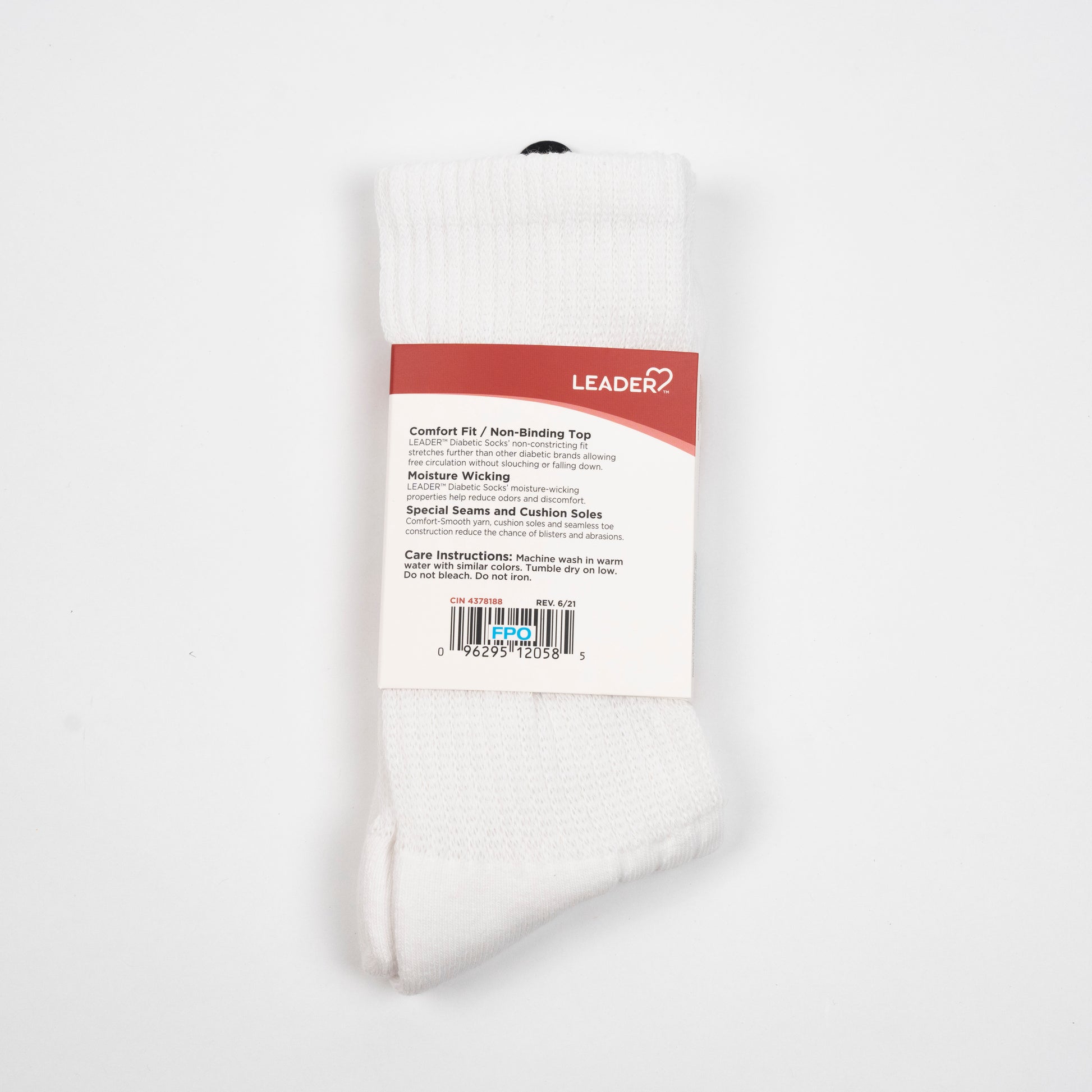 Diabetic Sock Crew White -Large