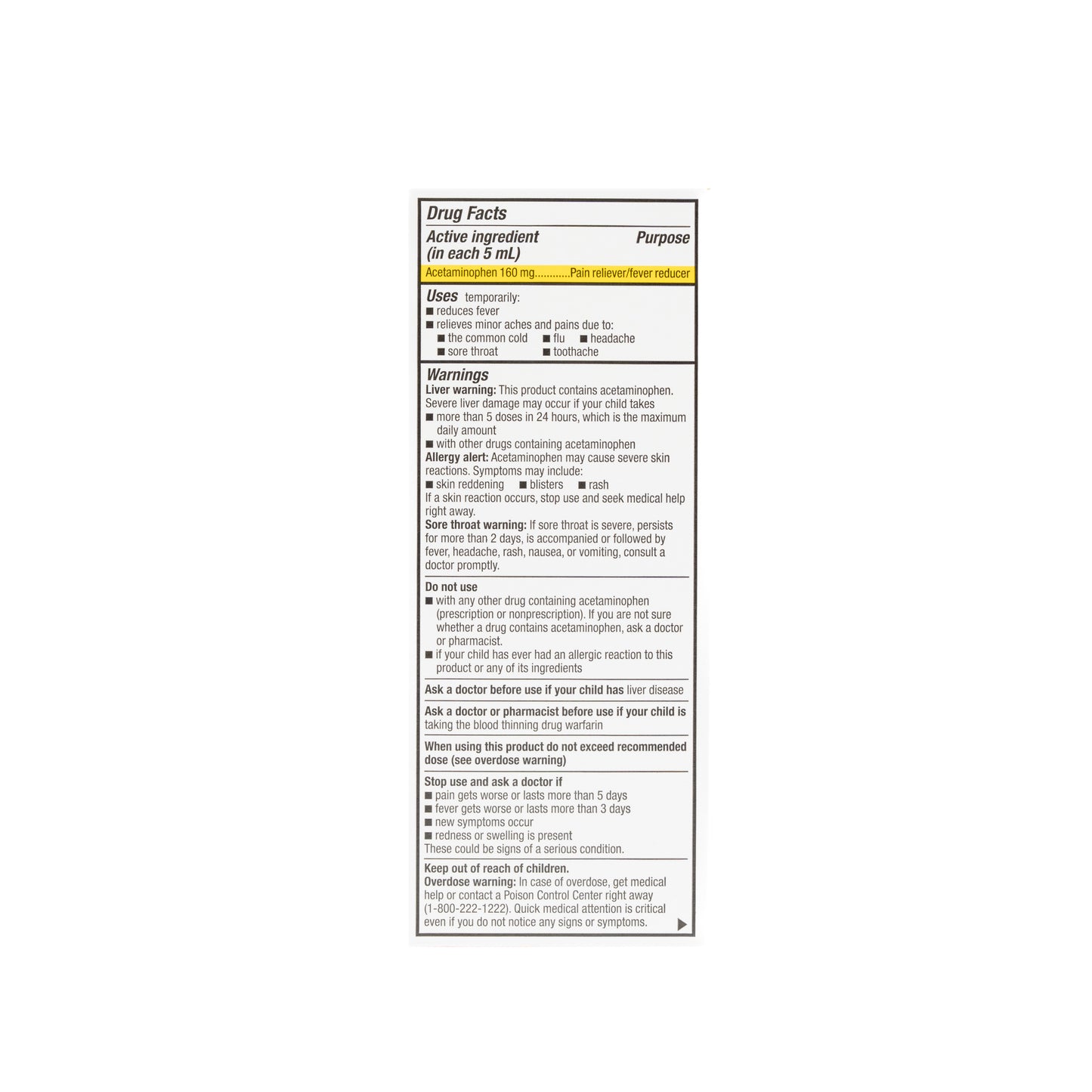 Pain & Fever Acetaminophen 160 mg /5 ML Liquid