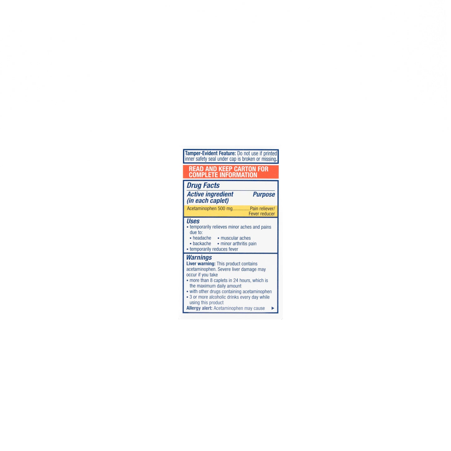 Panadol (Acetaminophen) 500 mg Caplets