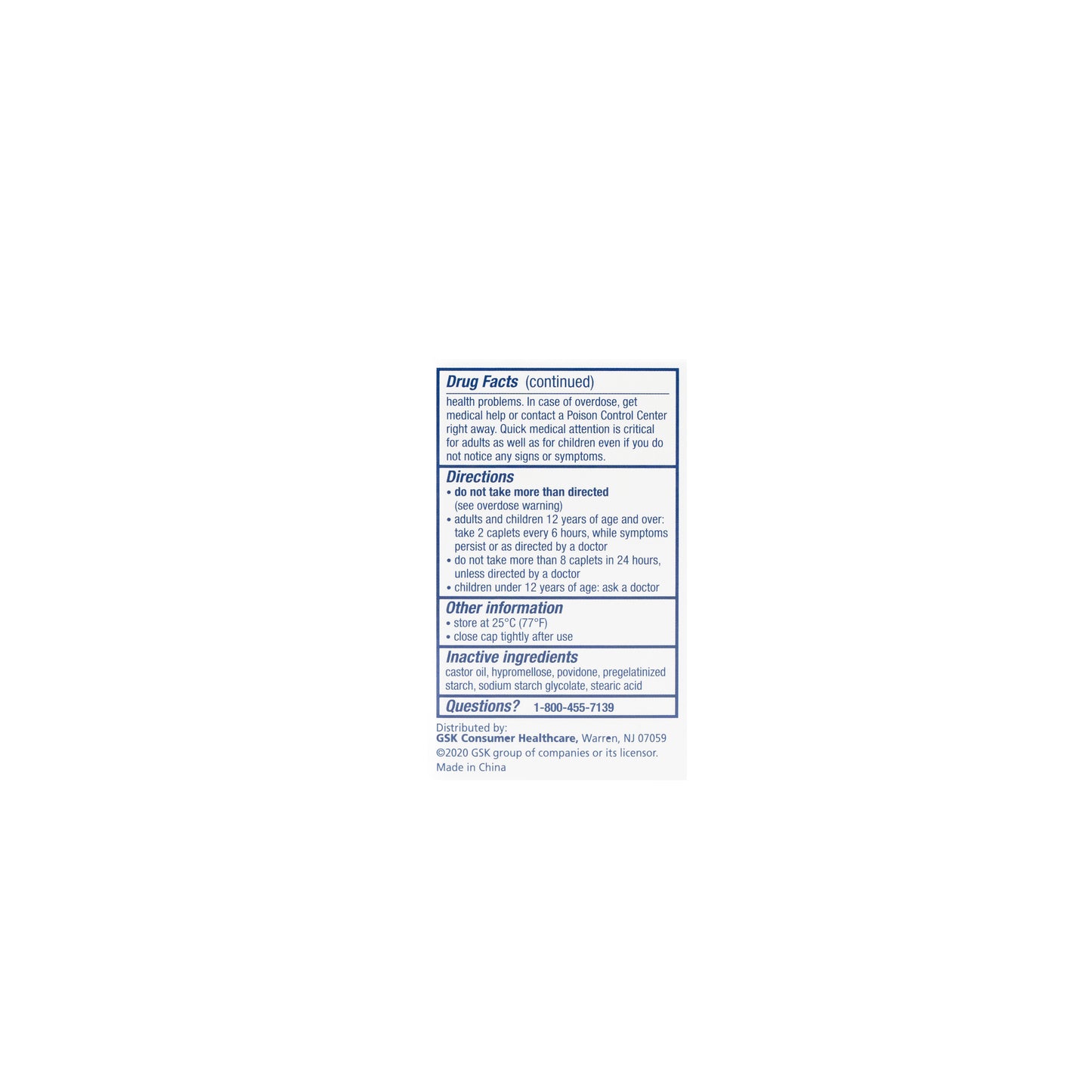Panadol (Acetaminophen) 500 mg Caplets