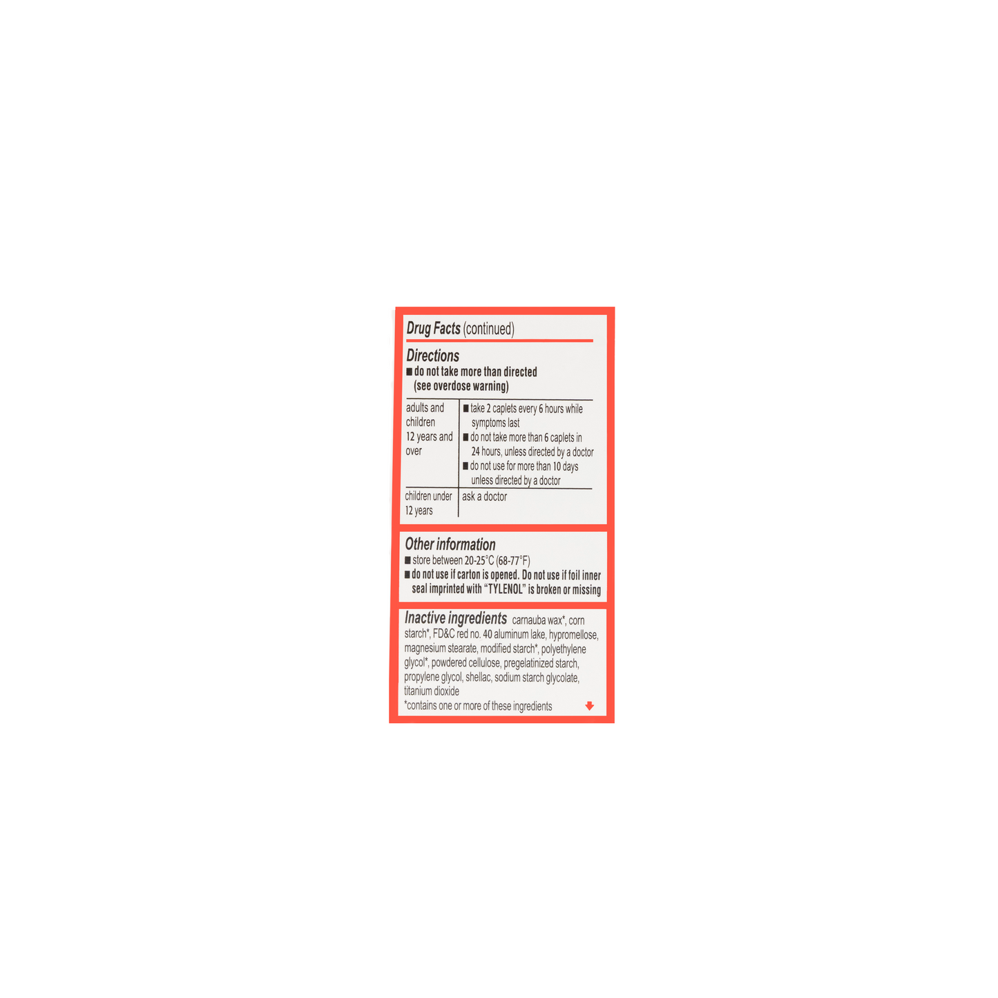 Tylenol Extra Strength (Acetaminophen)  500 mg Caplets